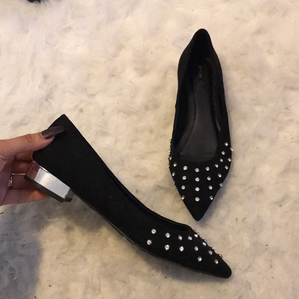 Silver Rhinestone Black Flats